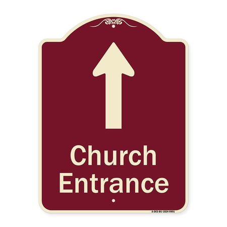 SIGNMISSION Designer Series-Church Entrance Ahead W/ Up Arrow Burgungy Heavy-Gauge Alum, 24" x 18", BU-1824-9991 A-DES-BU-1824-9991